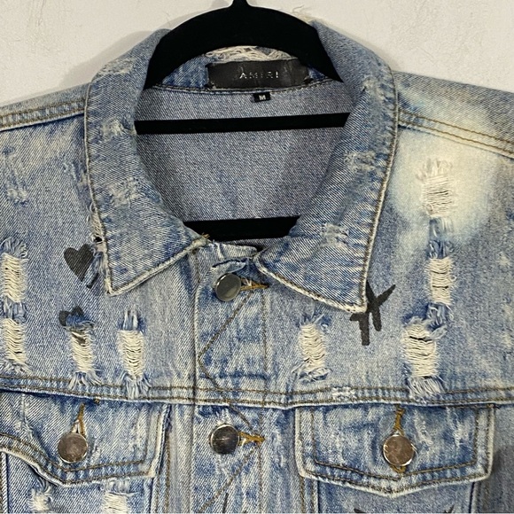 AMIRI Light Blue Denim Palm Trucker Jacket M - Picture 4 of 9